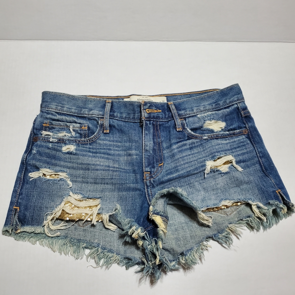 Abercrombie & Fitch Blue Jean Shorts with Gold Sequins